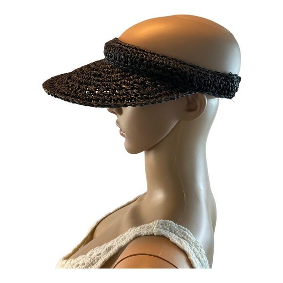 Women’s  Straw Visor One Size Black hat golf party Beach Walk Handmade. - Picture 4 of 13